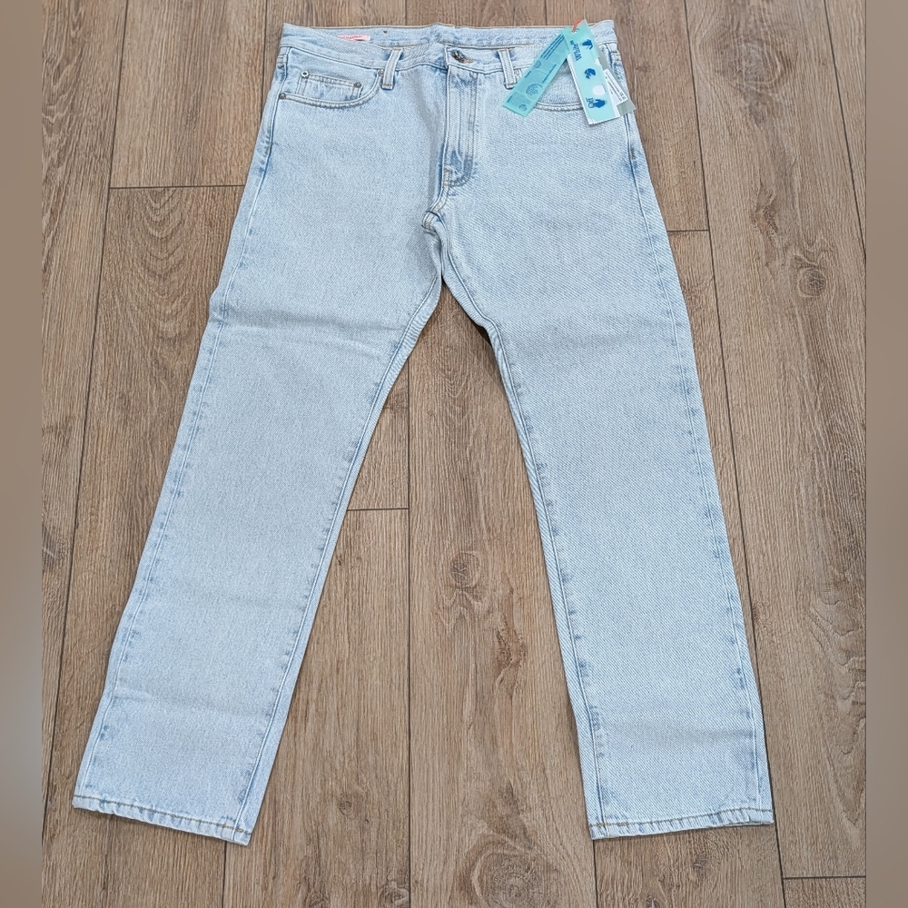 $755 Mens OFF-WHITE Diagonal Tab Arrow Slim Fit Jeans Light Blue 34